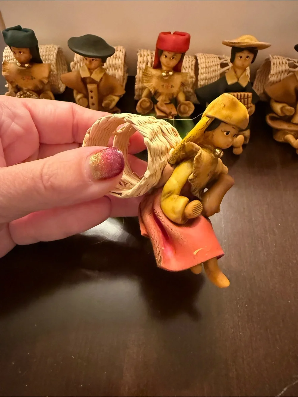 Folk Art Napkin Rings From Ecuador Handcrafted Polymer Clay And Wicker Set Of 6